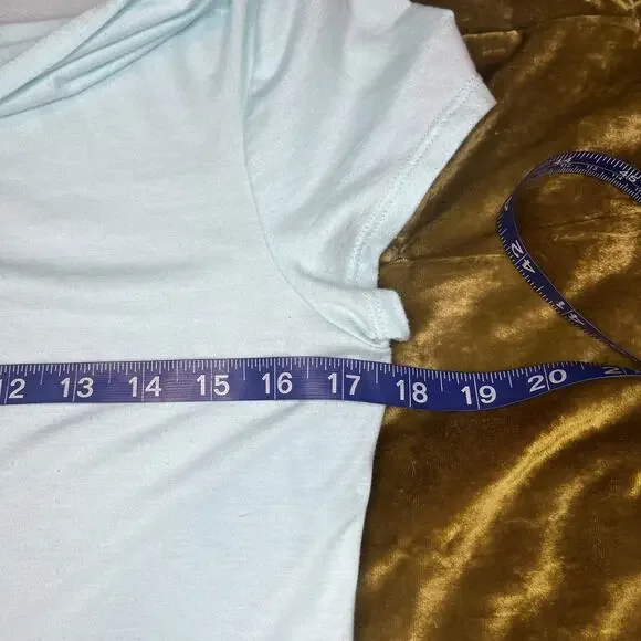 Title Nine Shirt Womens Medium Light Blue Breeze Cowl Neck Short Sleeve Stretch - Picture 4 of 8